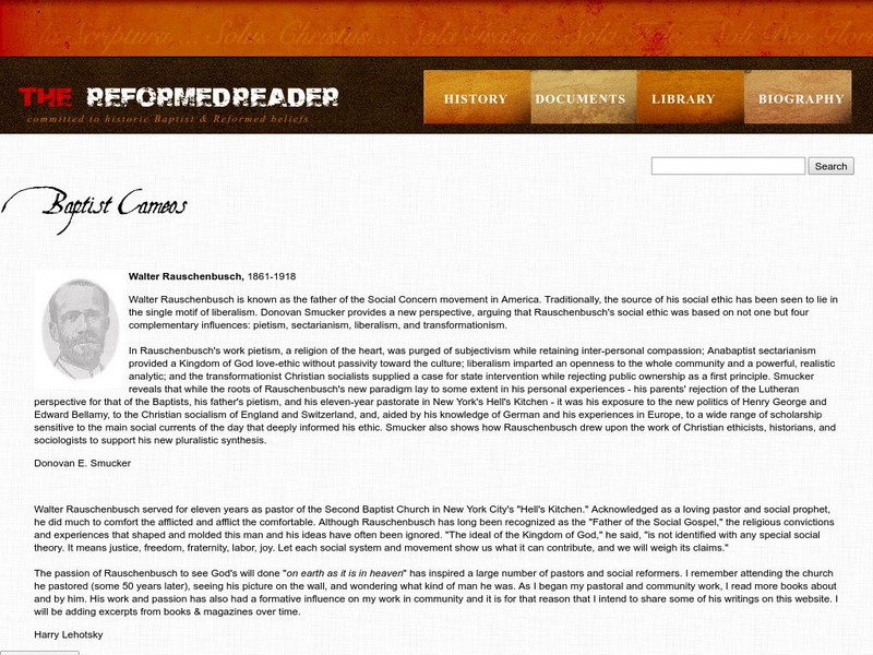 The Reformed Reader: Walter Rauschenbusch Handout The Reformed Reader: Walter Rauschenbusch Handout