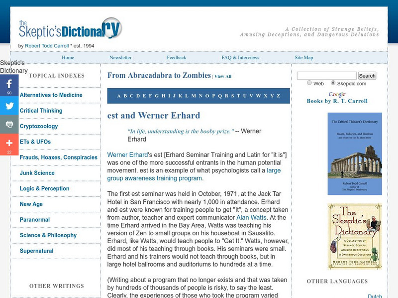 The Skeptic's Dictionary: Est and Werner Erhard Handout The Skeptic's Dictionary: Est and Werner Erhard Handout