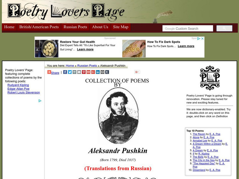 Poetry Lover's Page: Collection of Poems by Pushkin Activity Poetry Lover's Page: Collection of Poems by Pushkin Activity