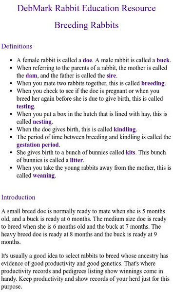 Deb Mark Rabbit Education Resource: Breeding Rabbits Handout