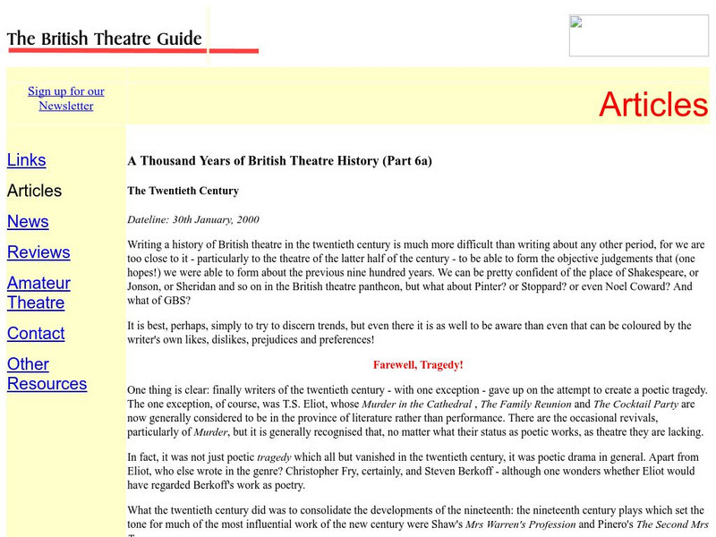 British Theatre Guide: A Thousand Years of British Theatre History (Part 6a) Article British Theatre Guide: A Thousand Years of British Theatre History (Part 6a) Article