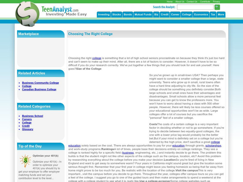 Teen Analyst: Choose the Right School Website Teen Analyst: Choose the Right School Website