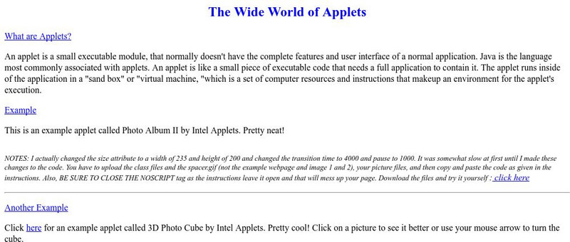 Tonya Skinner: The Wide World of Applets Handout Tonya Skinner: The Wide World of Applets Handout