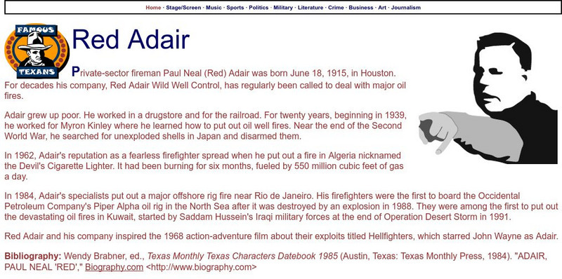 Famous Texans: Red Adair Handout Famous Texans: Red Adair Handout
