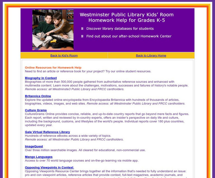 Westminster Library: Homework Help Handout Westminster Library: Homework Help Handout