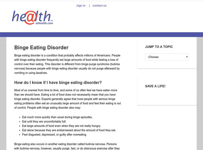 About Binge Eating Disorder Article