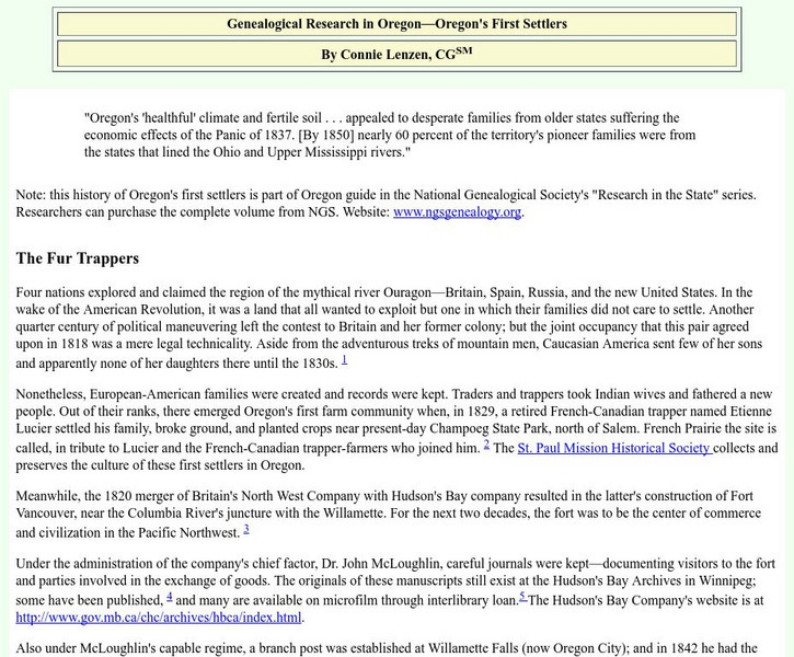 Oregon's First Settlers: Genealogical Research in Oregon Graphic Oregon's First Settlers: Genealogical Research in Oregon Graphic