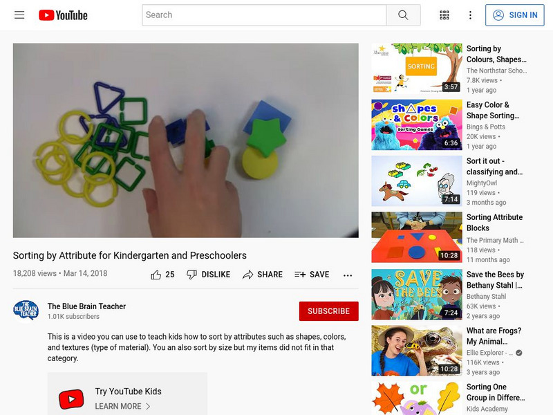 You Tube: Sorting by Attribute for Kindergarten and Preschoolers Instructional Video You Tube: Sorting by Attribute for Kindergarten and Preschoolers Instructional Video