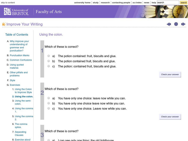 University of Bristol Faculty of Arts: Improve Your Writing: Using the Colon Unknown Type University of Bristol Faculty of Arts: Improve Your Writing: Using the Colon Unknown Type