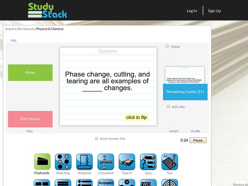 Study Stack: Changes in Matter Activity Study Stack: Changes in Matter Activity