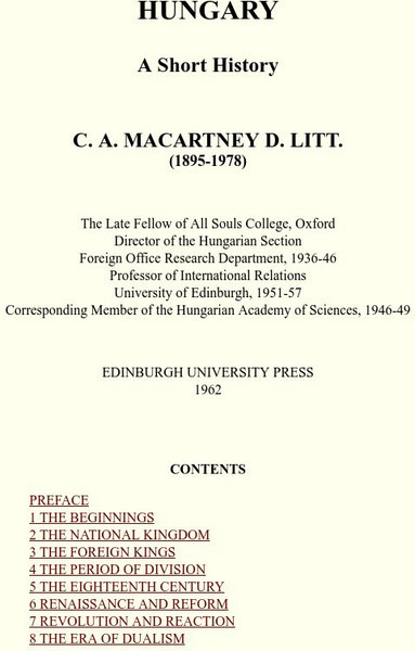 C.a. Macartney: Hungary a Short History Handout C.a. Macartney: Hungary a Short History Handout