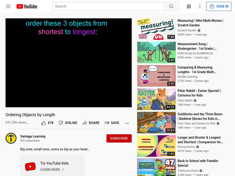 Vantage Learning: Ordering Objects by Length Instructional Video Vantage Learning: Ordering Objects by Length Instructional Video