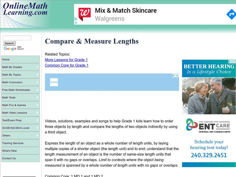 Online Math learning.com: Compare & Measure Lengths Website Online Math learning.com: Compare & Measure Lengths Website