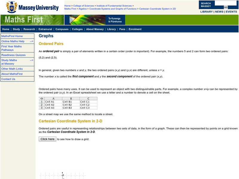 Massey University: Maths First: Graphing Ordered Pairs Activity Massey University: Maths First: Graphing Ordered Pairs Activity