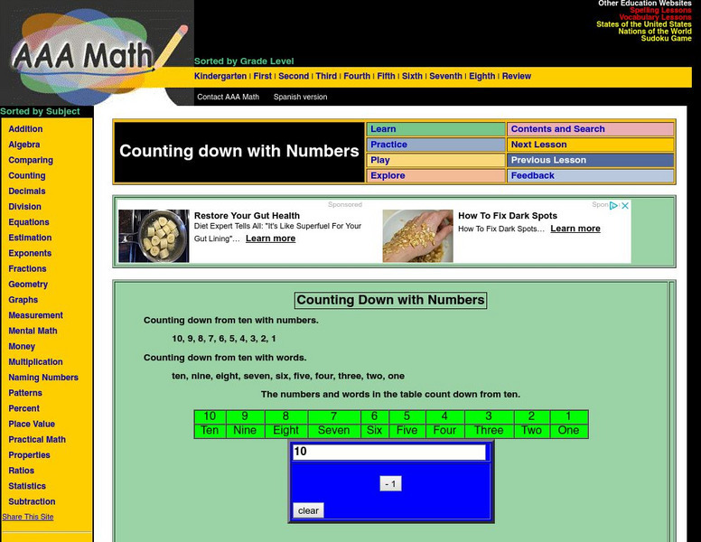Aaa Math: Counting Down With Numbers Website Aaa Math: Counting Down With Numbers Website