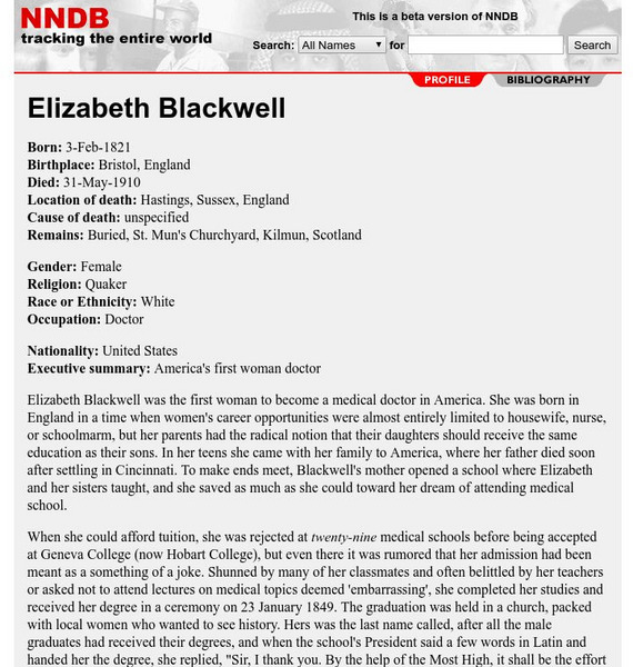 Elizabeth Blackwell, m.d. Website Elizabeth Blackwell, m.d. Website