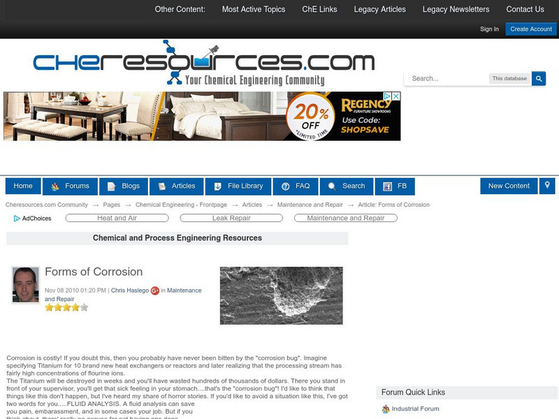 Chemical Engineers Resource Page: Forms of Corrosion Article