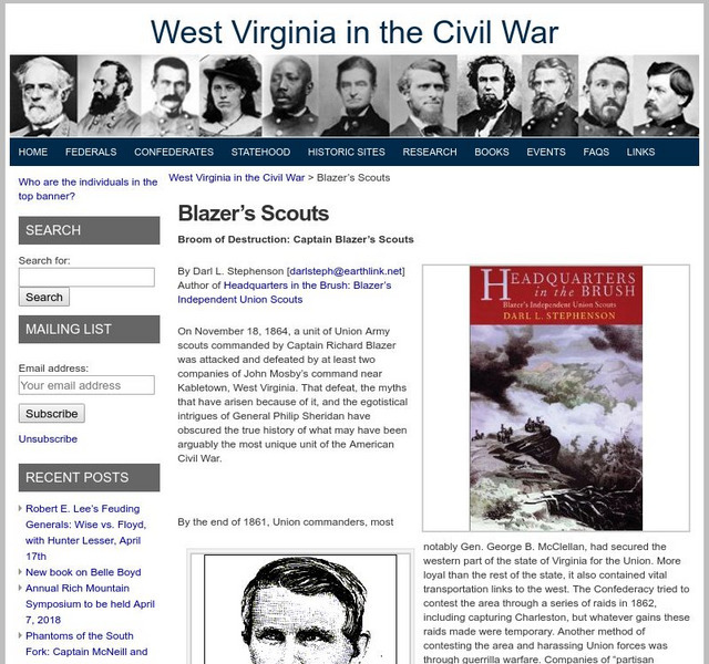 West Virginia in the Civil War: Broom of Destruction: Captain Blazer's Scouts Handout