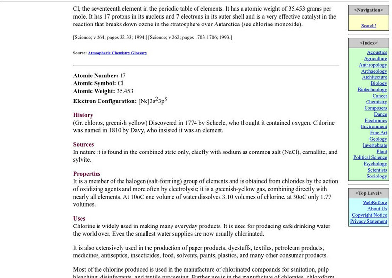 Web ref.org: Chlorine Handout Web ref.org: Chlorine Handout