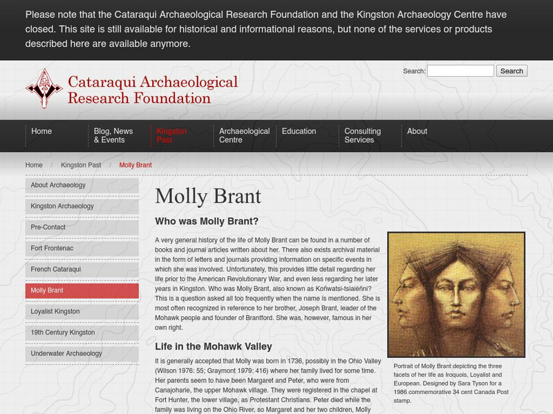 Cataraqui Archaeological Research Foundation Molly Brant Website Cataraqui Archaeological Research Foundation Molly Brant Website
