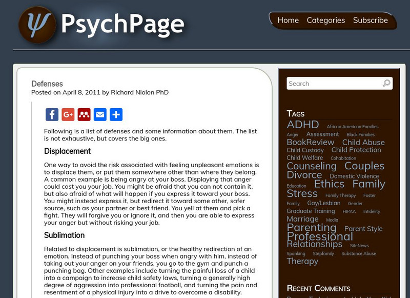 Psych Page: Defenses Activity Psych Page: Defenses Activity