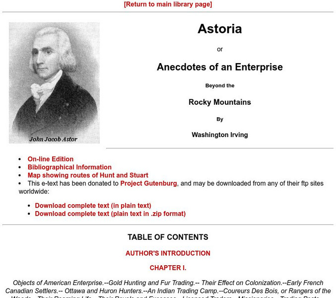 Astoria by Washington Irving Unit Plan