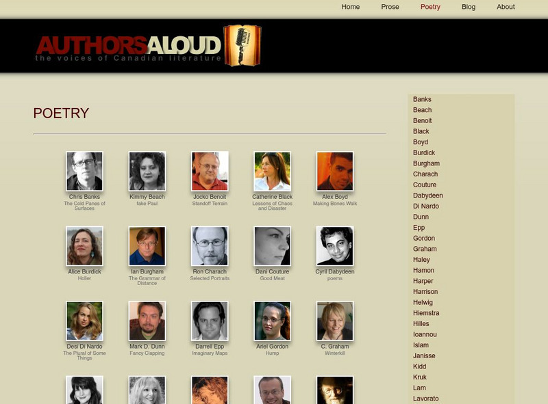 Authors Aloud the Voices of Canadian Literature: Poetry Website Authors Aloud the Voices of Canadian Literature: Poetry Website