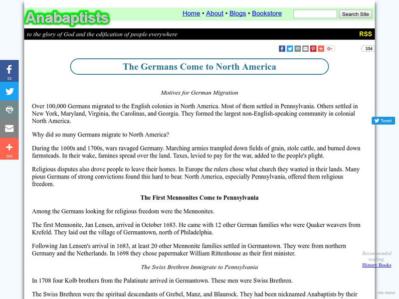 Anabaptists: The Germans Come to North America Handout