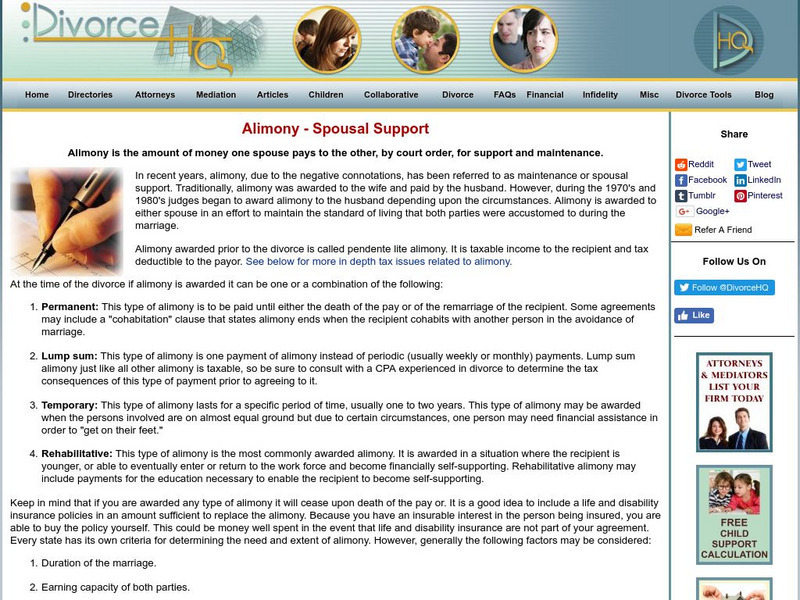 Divorce Headquarters: Alimony and Spousal Support Activity Divorce Headquarters: Alimony and Spousal Support Activity