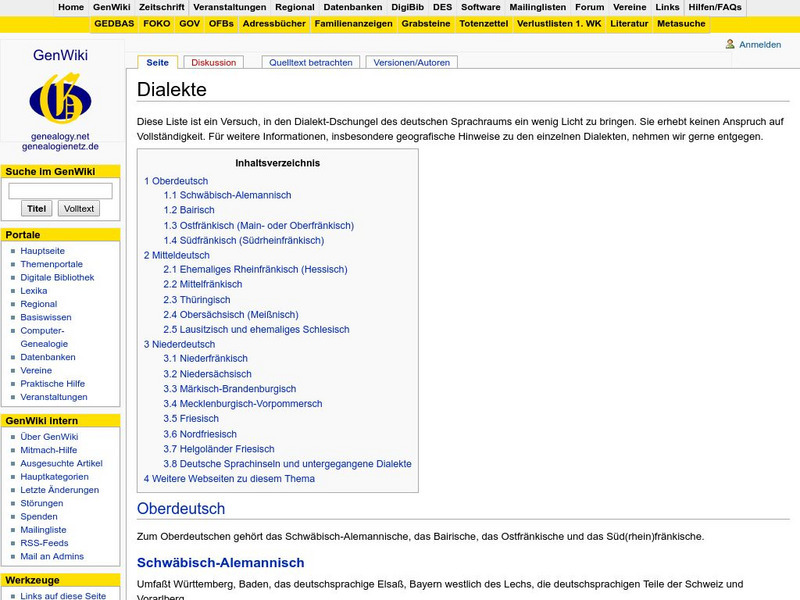 Deutsche Genealogie: Dialekte (Gen Wiki: German Dialects) Activity