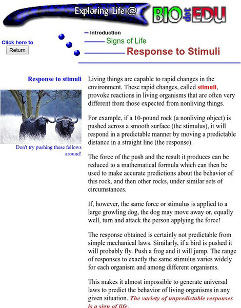 Exploring Life: Response to Stimuli Handout Exploring Life: Response to Stimuli Handout