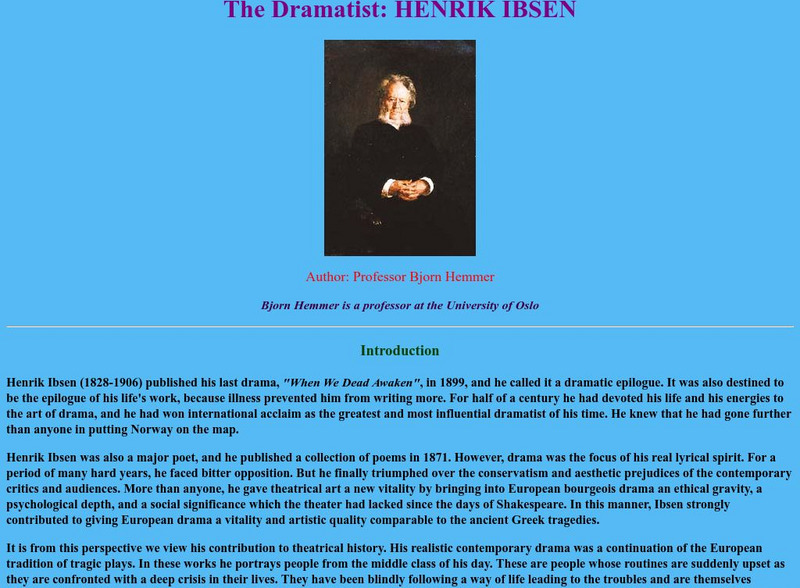 The Dramatist: Henrik Ibsen Handout The Dramatist: Henrik Ibsen Handout