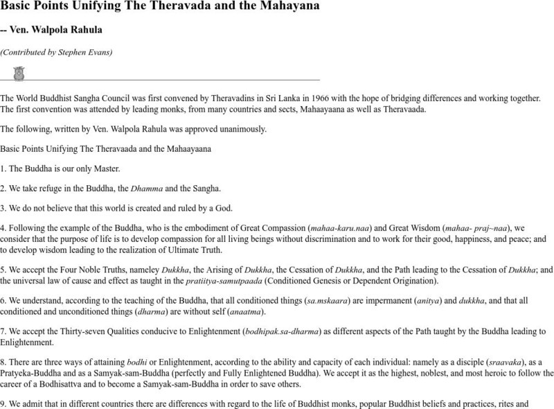 Basic Points Unifying the Theravada and the Mahayana Website Basic Points Unifying the Theravada and the Mahayana Website