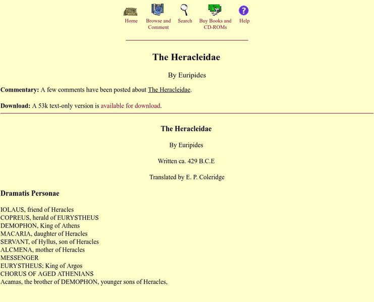 Mit: Internet Classics Archive: The Heracleidae by Euripides eBook Mit: Internet Classics Archive: The Heracleidae by Euripides eBook