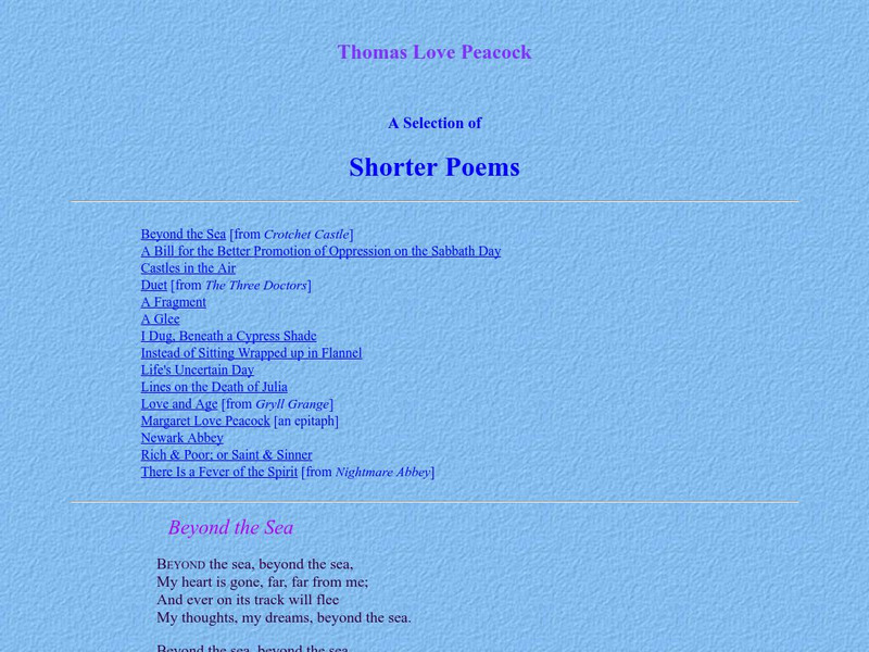 Shorter Poems by Thomas Love Peacock eBook Shorter Poems by Thomas Love Peacock eBook