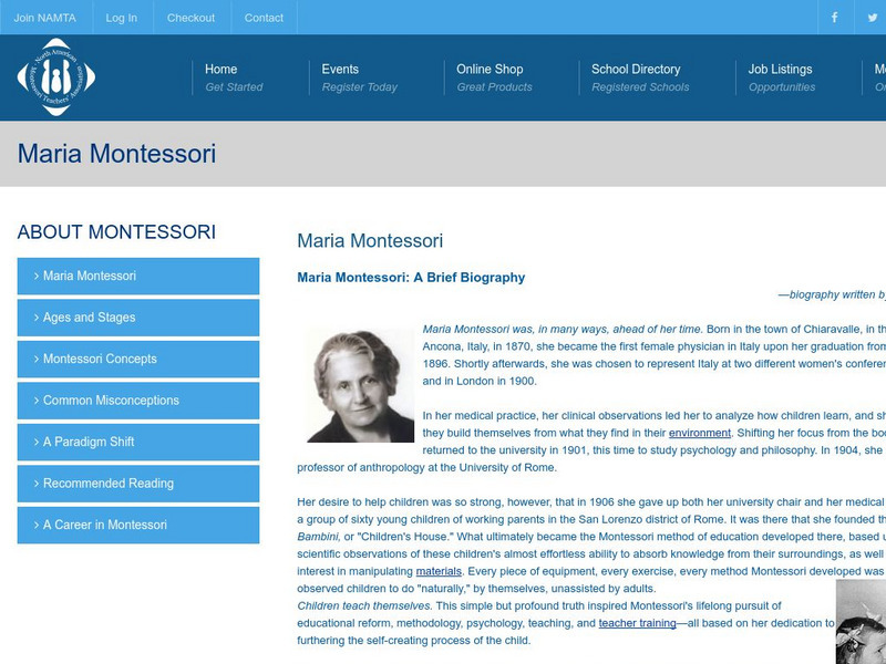 Namta/maria Montessori: A Brief Biography Activity Namta/maria Montessori: A Brief Biography Activity