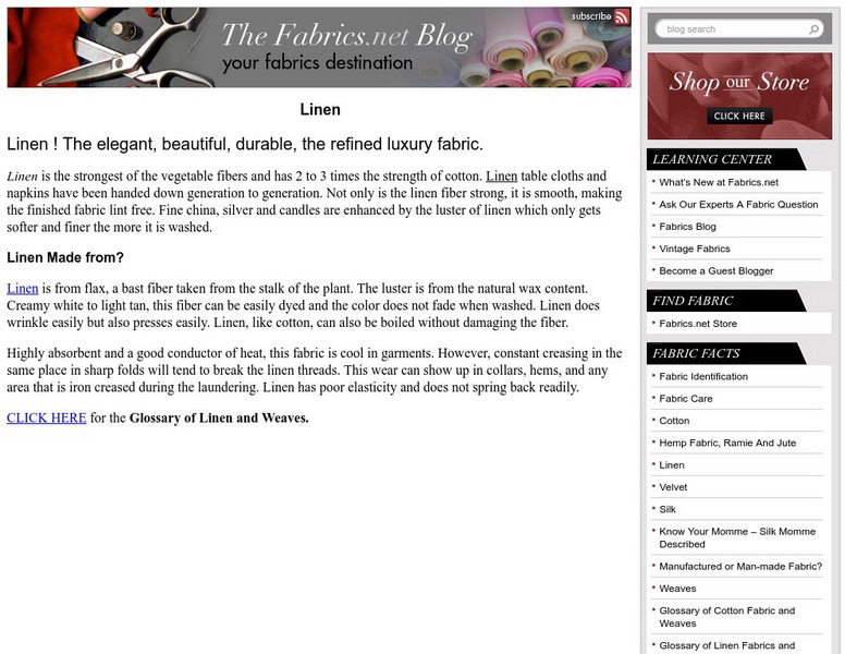 Fabrics: Fabric Information and Facts: Linen Website Fabrics: Fabric Information and Facts: Linen Website