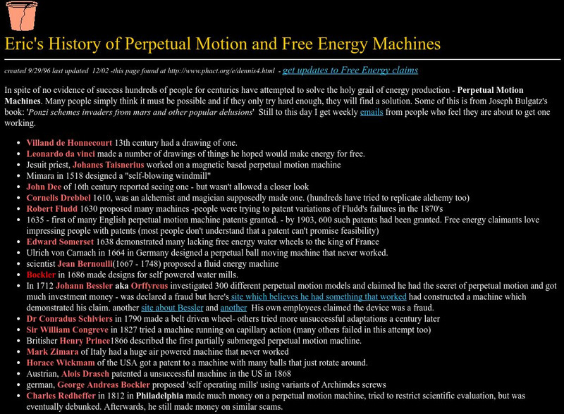 Eric's History of Perpetual Motion and Free Energy Handout