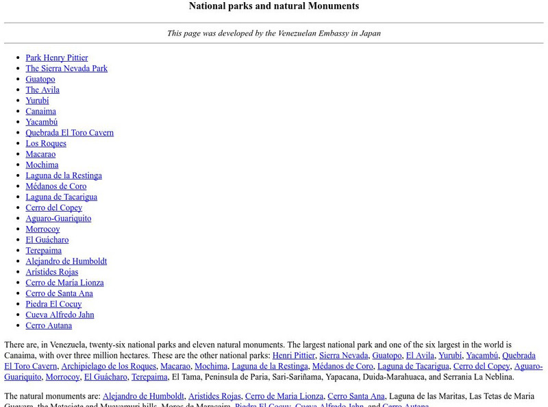 Embassy of Venezuela: National Parks and Natural Monuments Website Embassy of Venezuela: National Parks and Natural Monuments Website