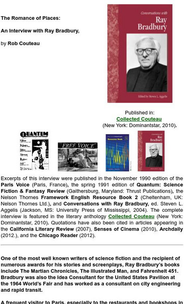 The Romance of Places: An Interview With Ray Bradbury Primary