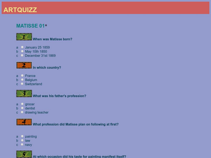 Art Quizz: Matisse (1 2 3) Unknown Type