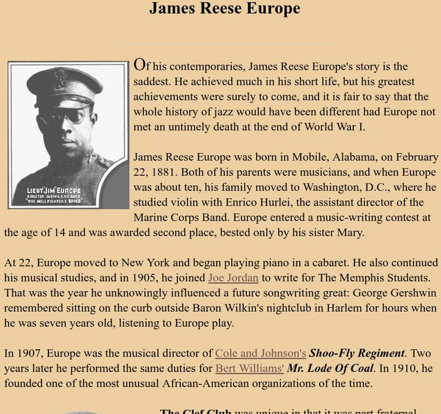 Jazz Roots: James Reese Europe Handout Jazz Roots: James Reese Europe Handout