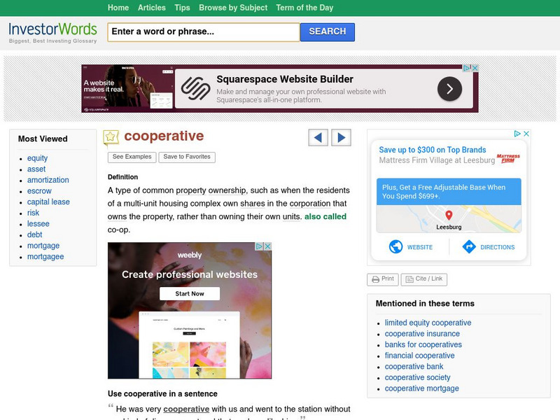 Investor Words: Cooperative Handout