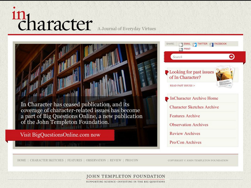 In Character: A Journal of Everyday Virtues Website In Character: A Journal of Everyday Virtues Website