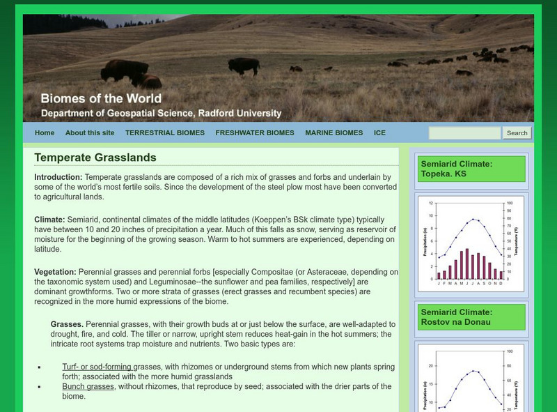 Radford University: Temperate Grasslands Handout Radford University: Temperate Grasslands Handout