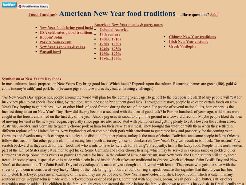 The Food Timeline: American New Year Food Traditions Handout The Food Timeline: American New Year Food Traditions Handout