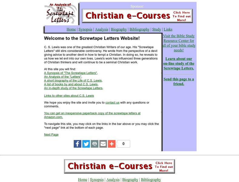 Screwtape Letters Website Activity Screwtape Letters Website Activity