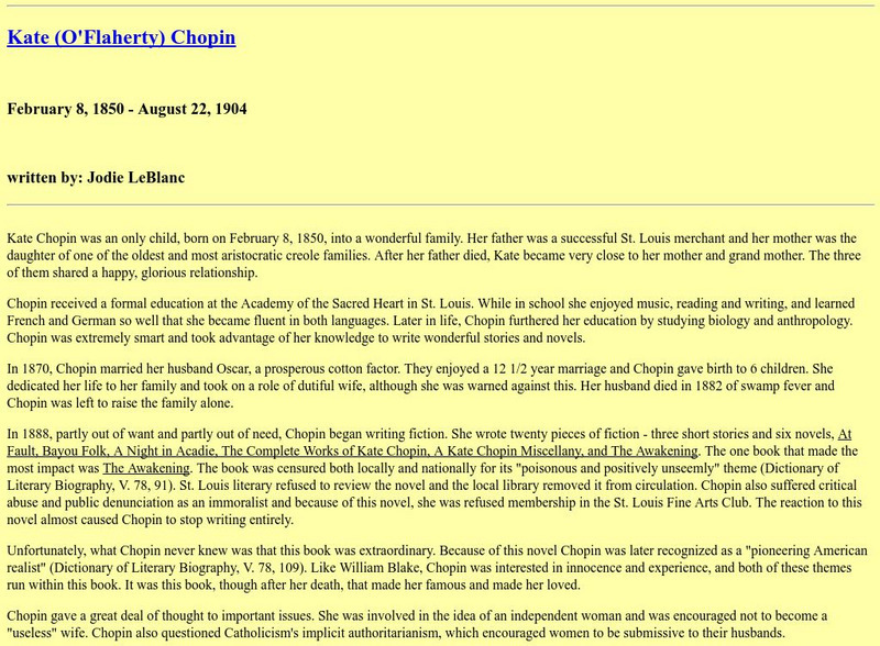 Assumption.edu: Kate (O'flaherty) Chopin Handout