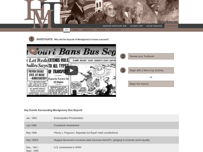 Historical Thinking Matters: Rosa Parks and the Montgomery Bus Boycott Unit Plan