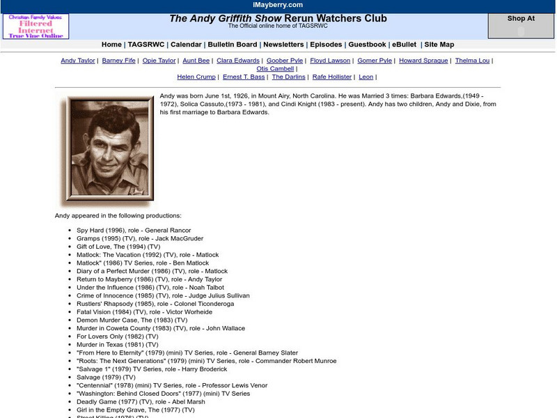Mayberry.com Andy Griffith Handout Mayberry.com Andy Griffith Handout